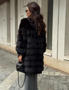 Пальто из куницы с отделкой кашемира