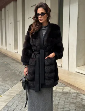 Пальто из куницы с отделкой кашемира