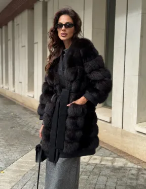Пальто из куницы с отделкой кашемира