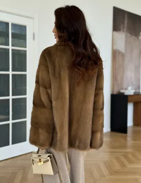 Бежевая короткая норковая шуба