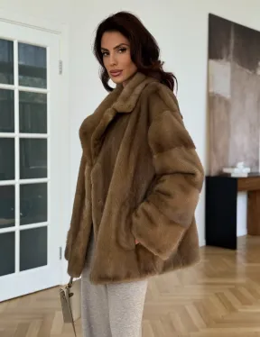 Бежевая короткая норковая шуба
