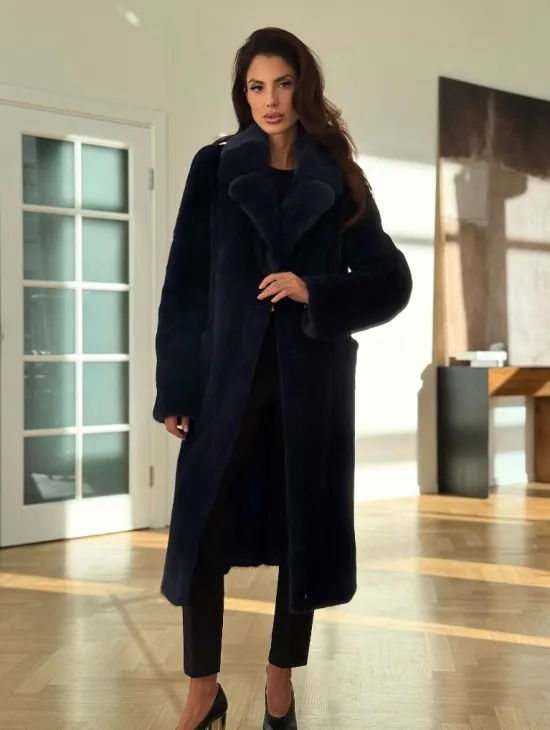 Норковая шуба темно-синего цвета