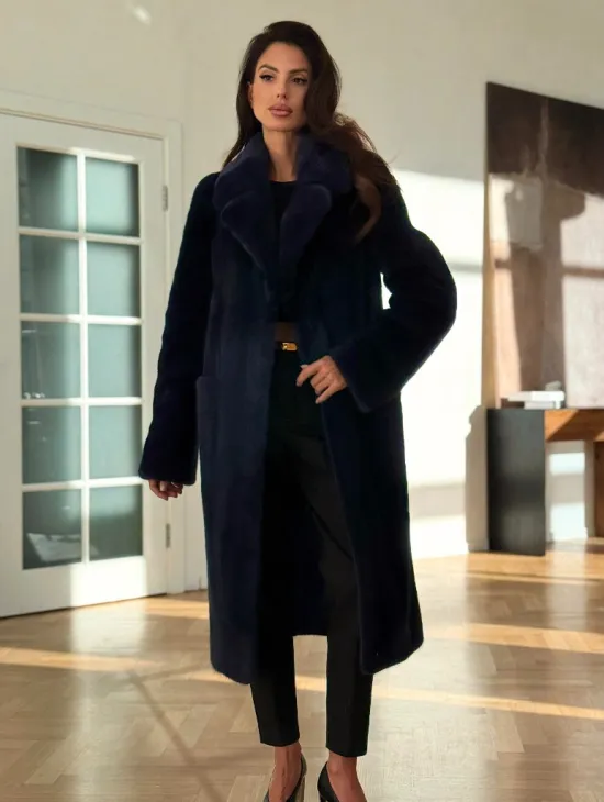 Норковая шуба темно-синего цвета