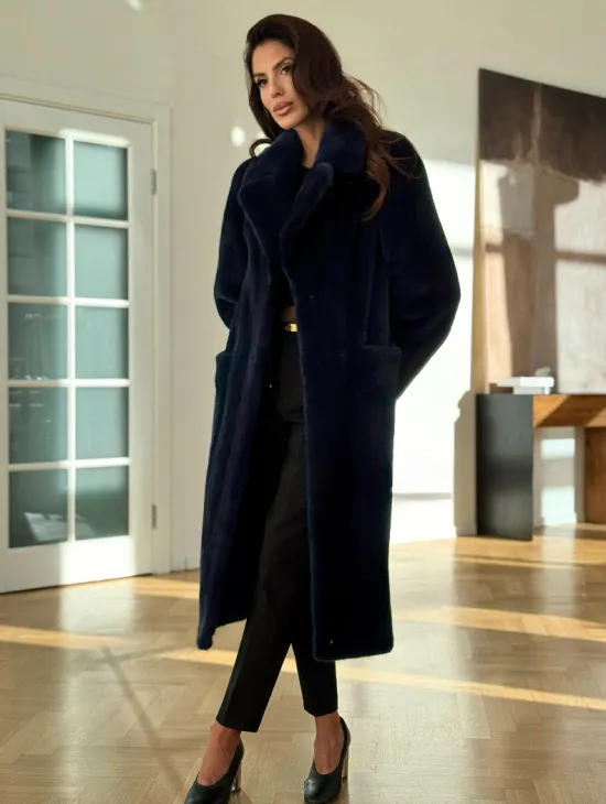 Норковая шуба темно-синего цвета