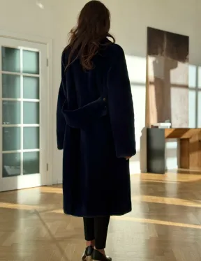 Норковая шуба темно-синего цвета