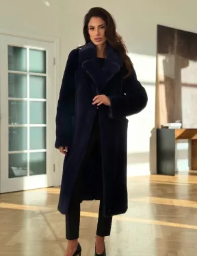 Норковая шуба темно-синего цвета