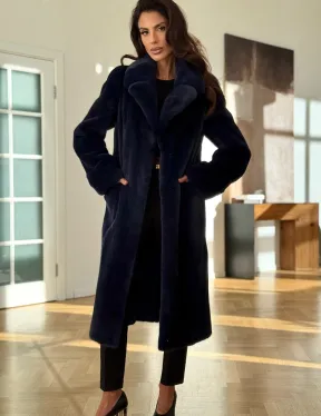 Норковая шуба темно-синего цвета