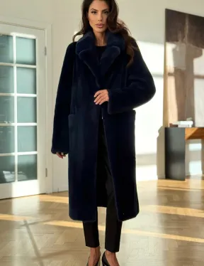 Норковая шуба темно-синего цвета