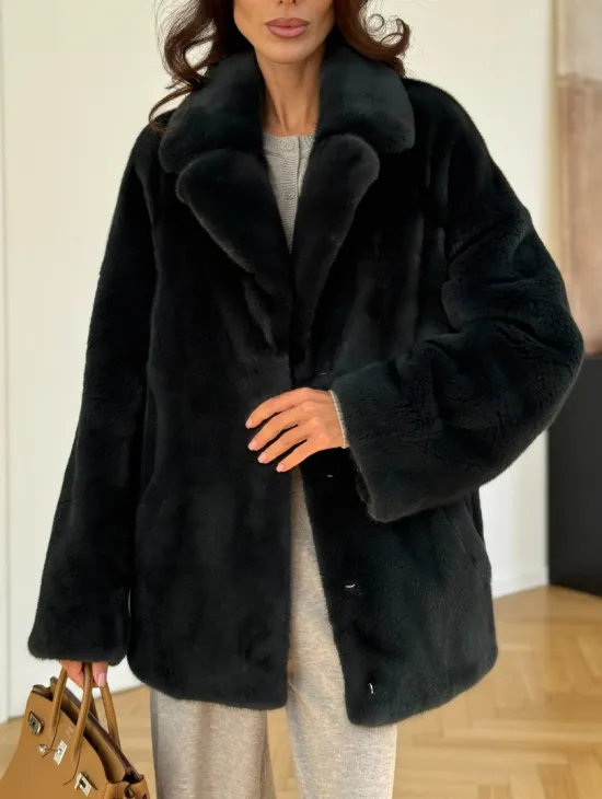 Шуба норковая темно-зеленая