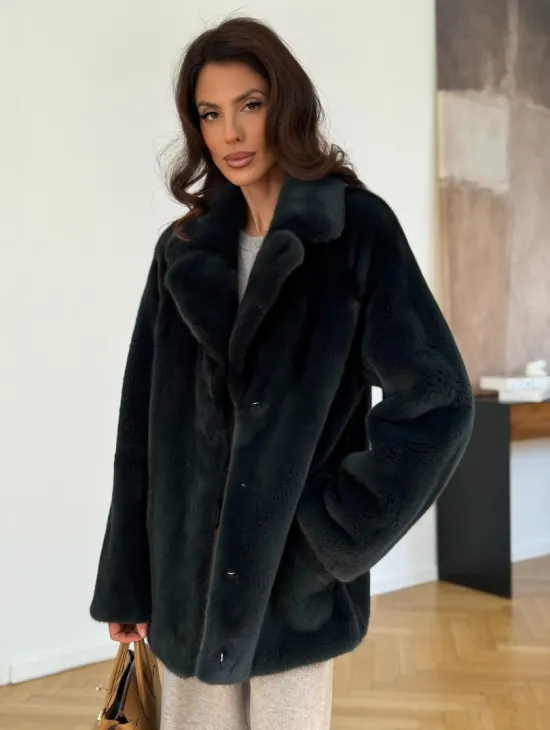 Шуба норковая темно-зеленая