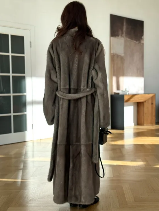 Норковая шуба серая длинная SILVER PREMIUM