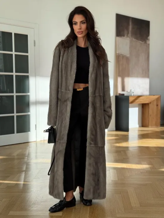 Норковая шуба серая длинная SILVER PREMIUM