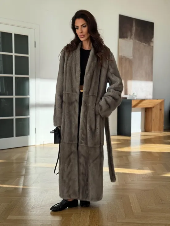 Норковая шуба серая длинная SILVER PREMIUM