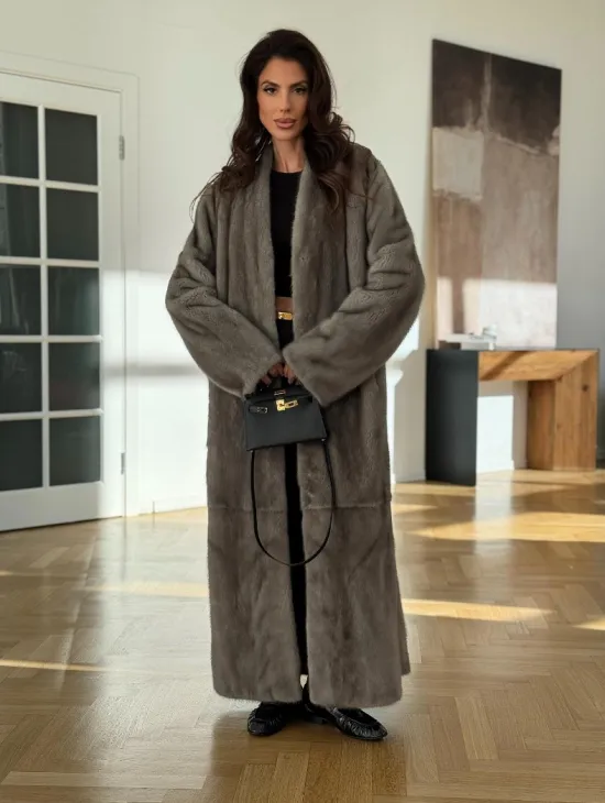 Норковая шуба серая длинная SILVER PREMIUM