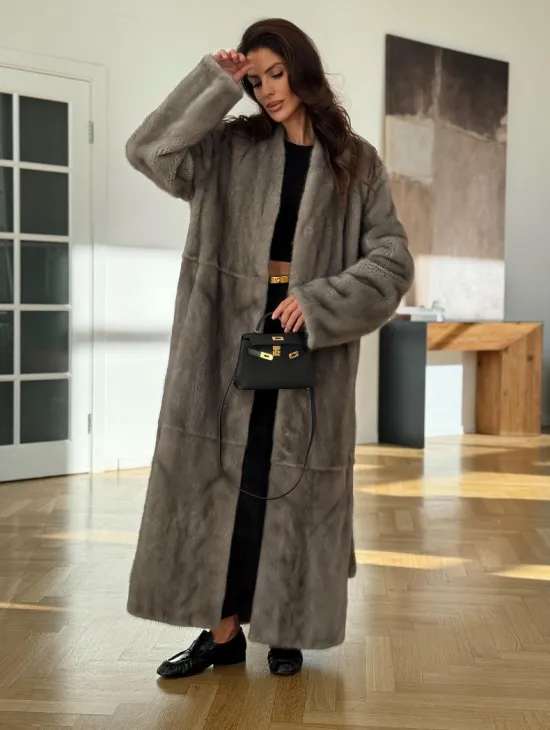 Норковая шуба серая длинная SILVER PREMIUM