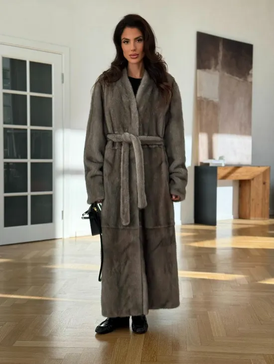 Норковая шуба серая длинная SILVER PREMIUM