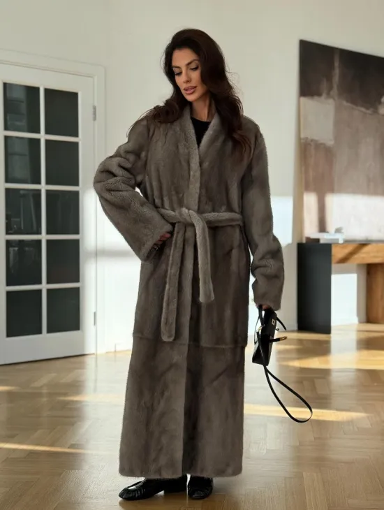 Норковая шуба серая длинная SILVER PREMIUM