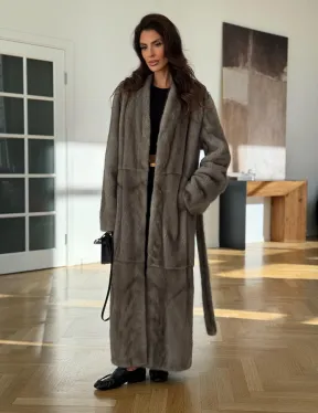 Норковая шуба серая длинная SILVER PREMIUM