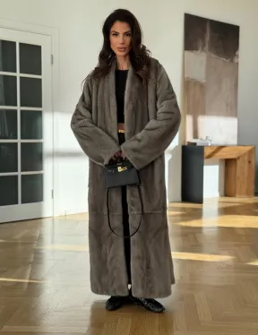 Норковая шуба серая длинная SILVER PREMIUM