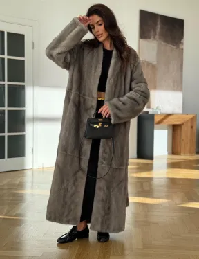 Норковая шуба серая длинная SILVER PREMIUM