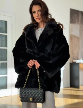 Шуба кимоно из норки - черная