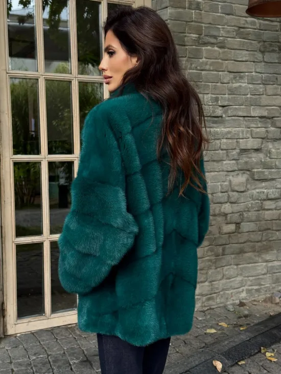 Полушубок норковый - цвет изумруд