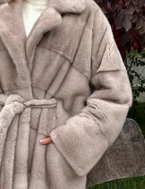 Длинная норковая шуба с поясом