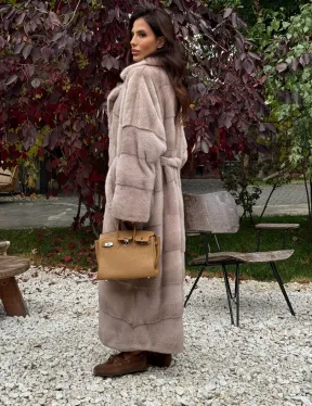 Длинная норковая шуба с поясом