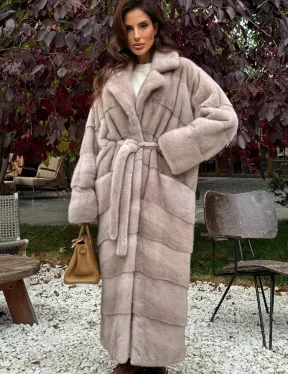 Длинная норковая шуба с поясом