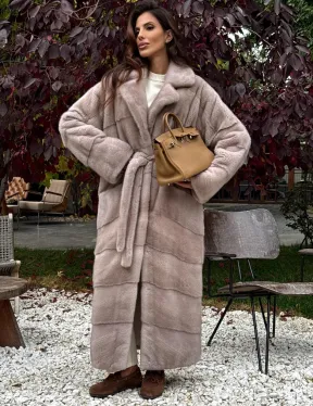 Длинная норковая шуба с поясом