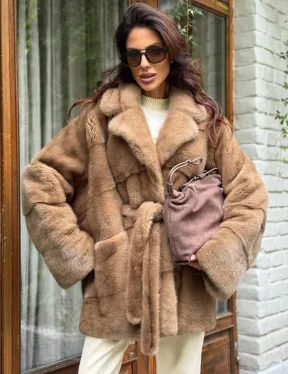 Полушубок норковый (бежевый)