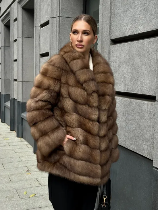 Шуба из куницы с воротником шаль - фото 13