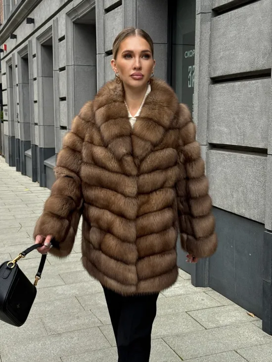 Шуба из куницы с воротником шаль - фото 14