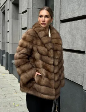 Шуба из куницы с воротником шаль
