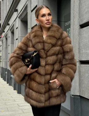 Шуба из куницы с воротником шаль