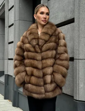 Шуба из куницы с воротником шаль