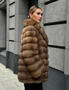 Шуба из куницы с воротником шаль