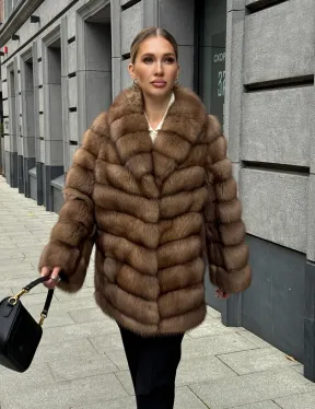 Шуба из куницы с воротником шаль