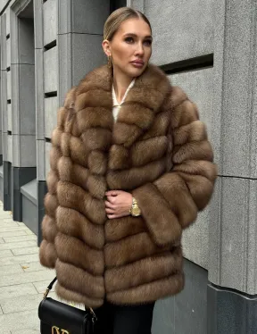 Шуба из куницы с воротником шаль