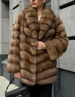 Шуба из куницы с воротником шаль