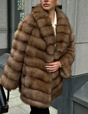 Шуба из куницы с воротником шаль