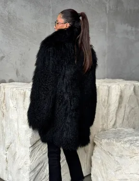 Черная шуба из ламы