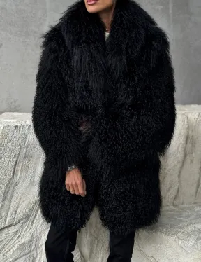 Черная шуба из ламы
