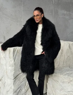 Черная шуба из ламы