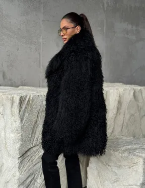 Черная шуба из ламы