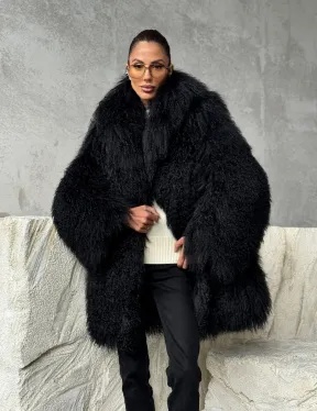 Черная шуба из ламы