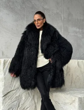 Черная шуба из ламы