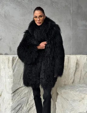 Черная шуба из ламы