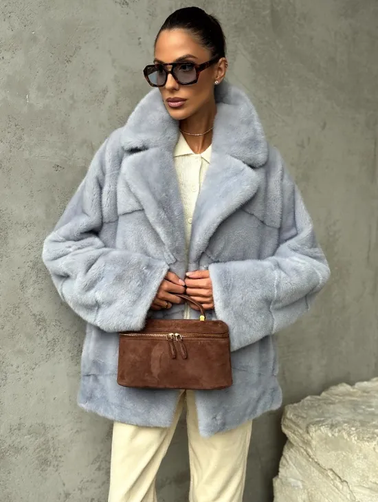 Шуба норковая кимоно автоледи - цвет голубой