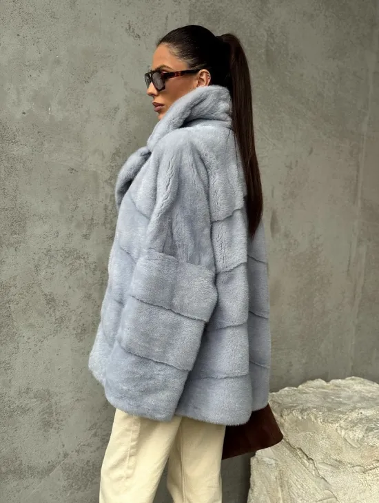 Шуба норковая кимоно автоледи - цвет голубой